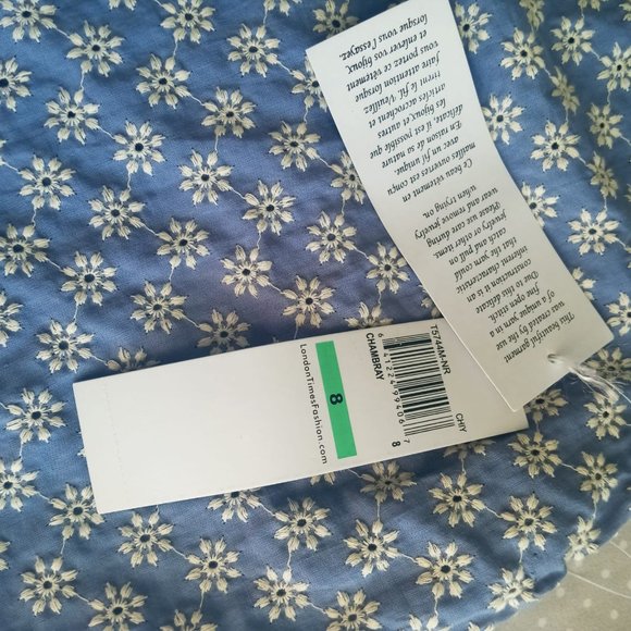 Blue Embroidered Flower Casual Dress London Times Size 8 - Picture 9 of 10